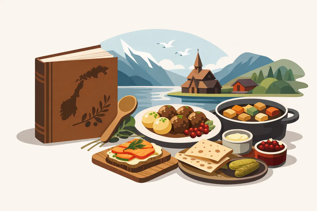 Kokebok med tradisjonell norsk mat som varer